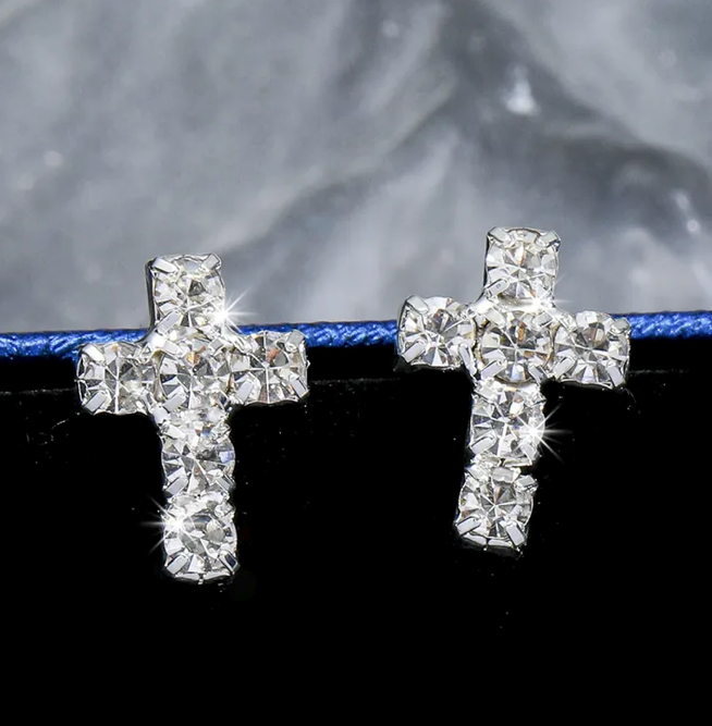 Cubic Zirconia Cross Stud Post Stainless Steel Earrings