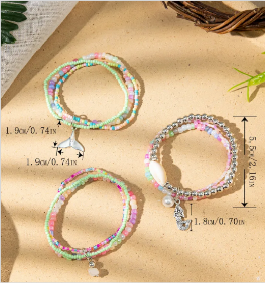 Mermaid Themed Colorful Stretchy Stack Set of Bracelet