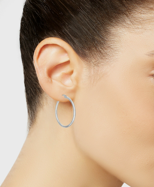 Essentials 14K Polished Hoop Medium Silver Plated Earrings