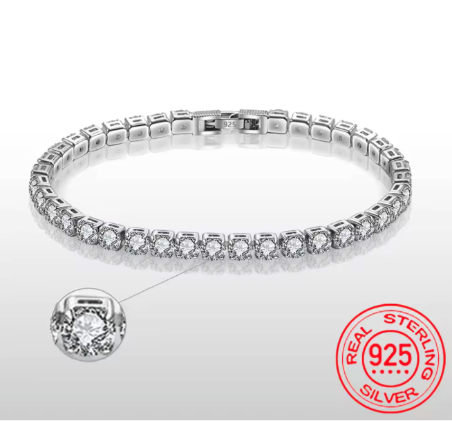 Elegant 4mm Cubic Zirconia Chain Bracelet S925