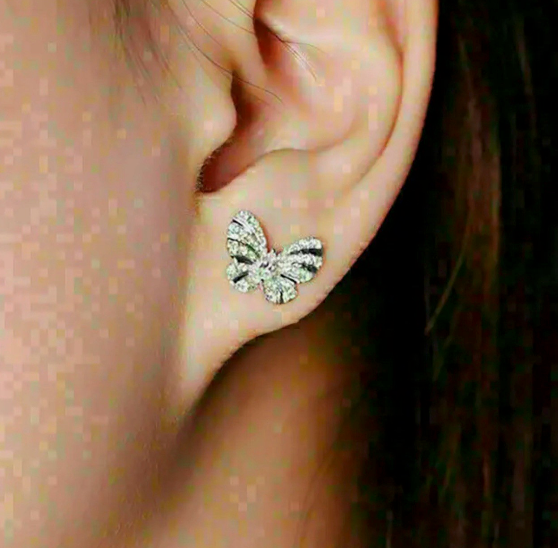Cubic Zirconia Butterfly Stud Post Earrings + Bag