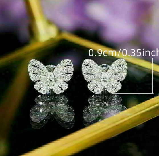 Cubic Zirconia Butterfly Stud Post Earrings + Bag