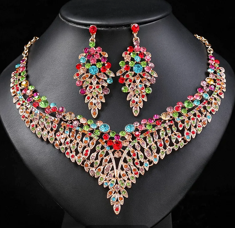 Nora ~ Cubic Zirconia Fashion Bridal Prom Necklace Earrings Set