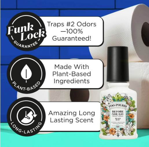Poo-Pourri Before-You-Go Toilet Spray Beach Bum 2oz - Deodorizer Spray