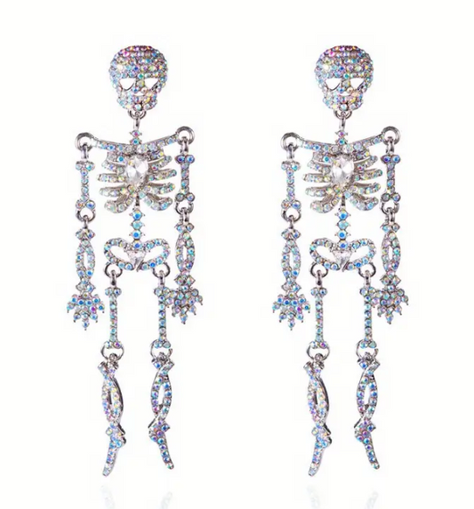 Bling Halloween Iridescent  Skeleton Post Back Earrings