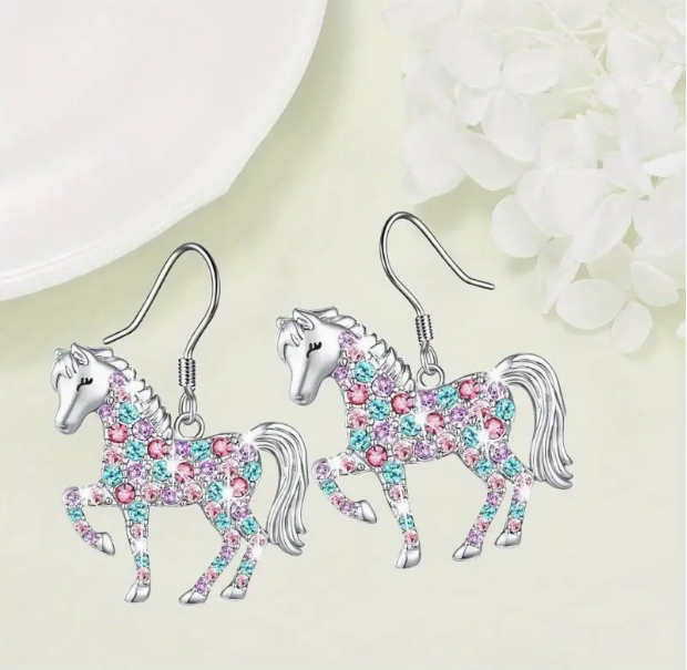 Horse Multicolor Fish Hook Back Earrings