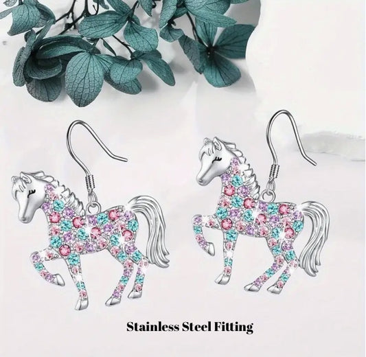 Horse Multicolor Fish Hook Back  Earrings