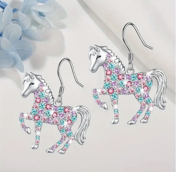 Horse Multicolor Fish Hook Back Earrings