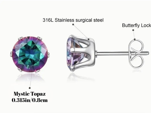 Mystic Topaz 8mm 316L Stainless Steel Post  Earrings