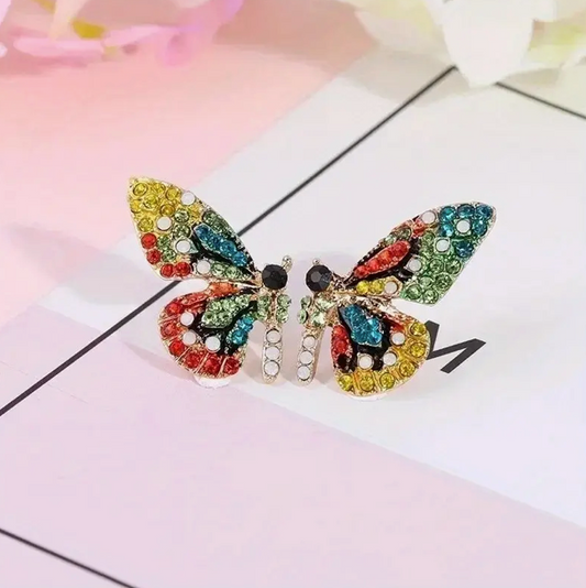Colorful Butterfly Wing Earrings Stainless Steel Stud Post