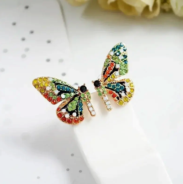 Colorful Butterfly Wing Earrings Stainless Steel Stud Post