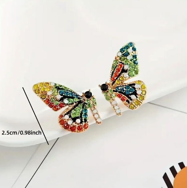 Colorful Butterfly Wing Earrings Stainless Steel Stud Post