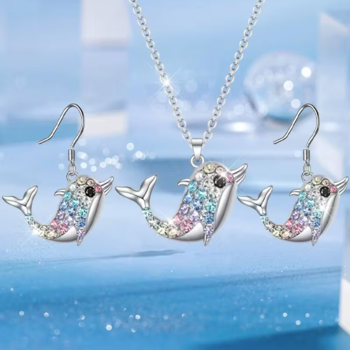 Dolphin Necklace Earring Multicolor Set