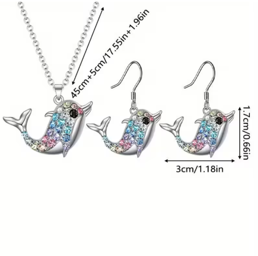 Dolphin Necklace Earring Multicolor Set