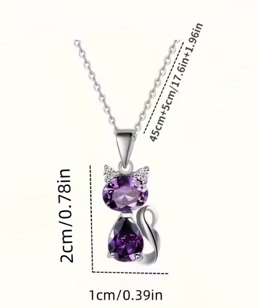 Cat Pendant Purple Necklace