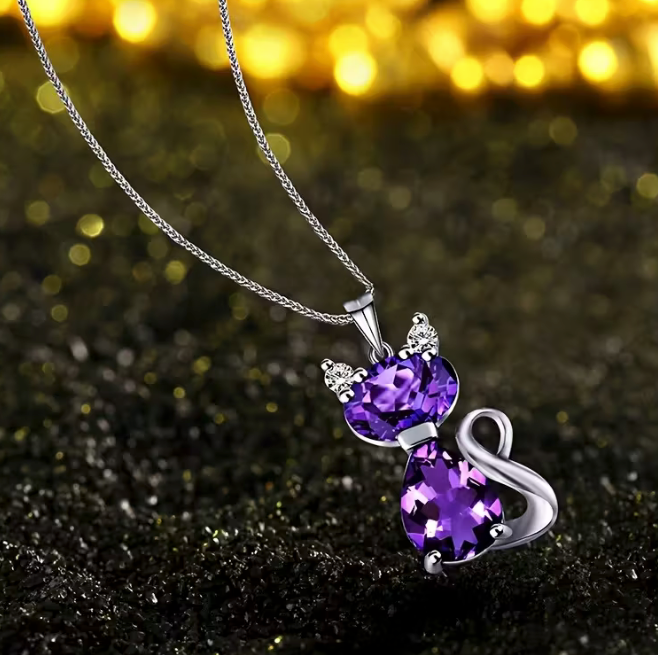 Cat Pendant Purple Necklace