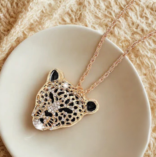 Cat Leopard Tiger Head Bling  Necklace