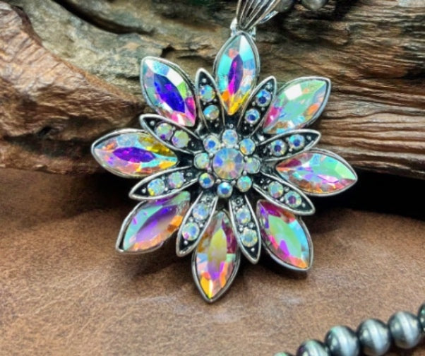 Western Cowboy Floral Iridescent Multicolor  Necklace