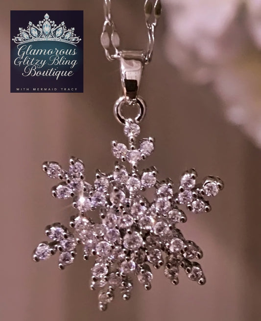 Snowflake Spinner 18K Cubic Zirconia White Gold Titanium Stainless Steel Necklace