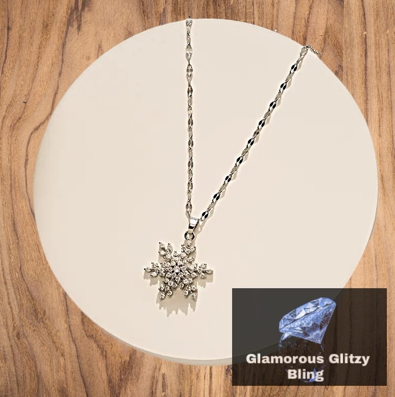 Snowflake Spinner 18K Cubic Zirconia White Gold Titanium Stainless Steel Necklace