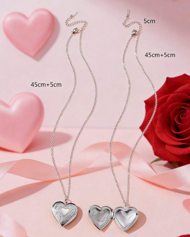 Stainless Steel 14K White Gold Picture Frame Pendant Besties Heart Pendant Necklaces