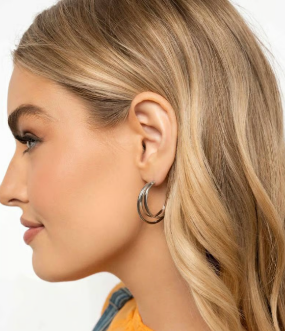Paparazzi Curly Charisma Silver Hoop Earrings 1 inch