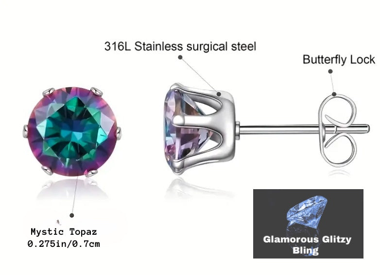Mystic Topaz 7mm 316L Stainless Steel Post Earrings