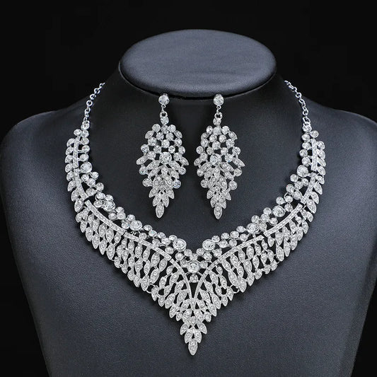 Nora ~  Cubic Zirconia Fashion Bridal Prom Necklace Earrings Set