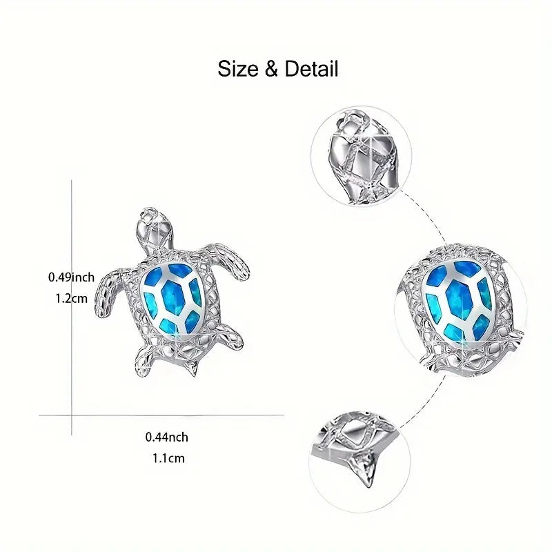 Blue Ocean Tide Turtle Necklace and Earring Set