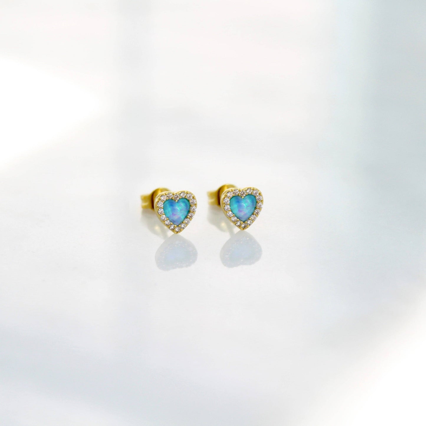Blue Opal Heart Earrings: Gold