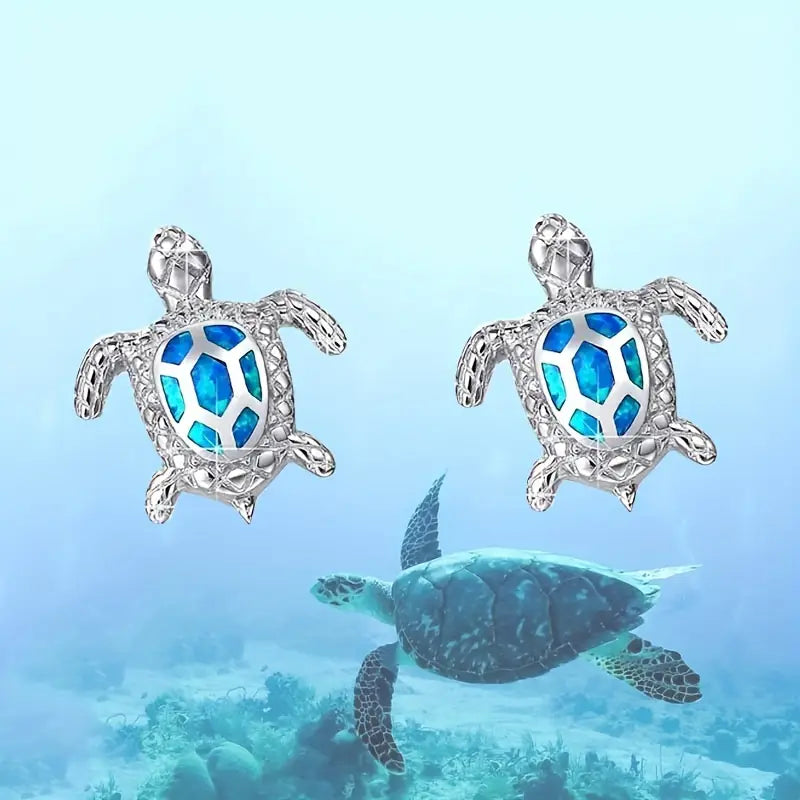 Blue Ocean Tide Turtle Necklace and Earring Set