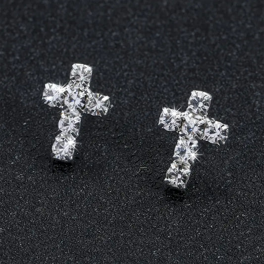 Cubic Zirconia Cross Stud Post  Earrings