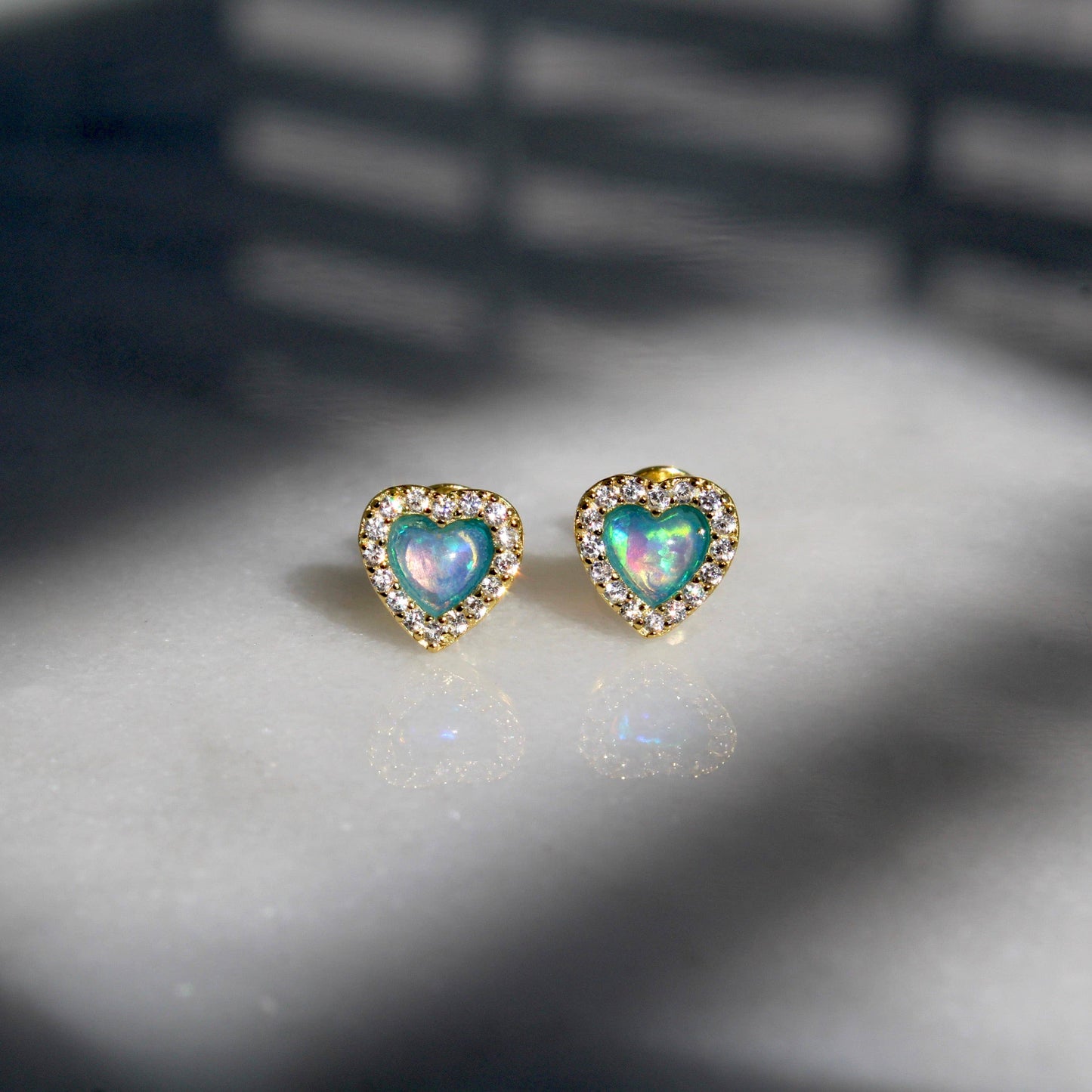 Blue Opal Heart Earrings: Gold