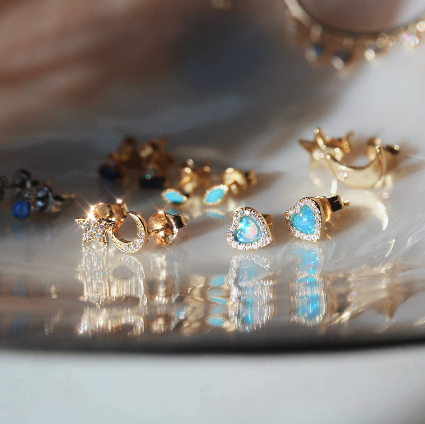 Blue Opal Heart Earrings: Silver