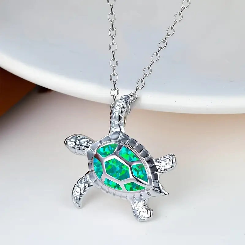 Green Ocean Tide Turtle Necklace and Earring Set