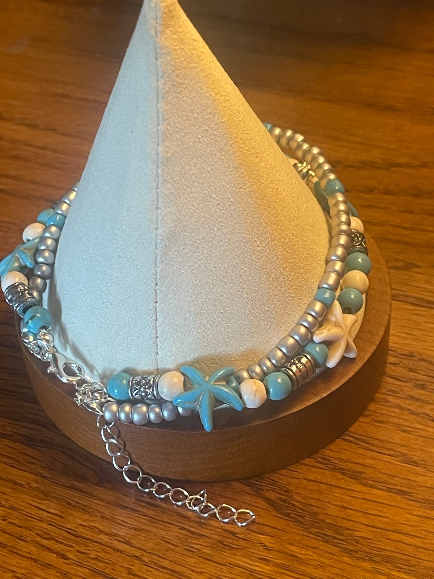 Owl Starfish Charm Beaded Ankle Bracelet