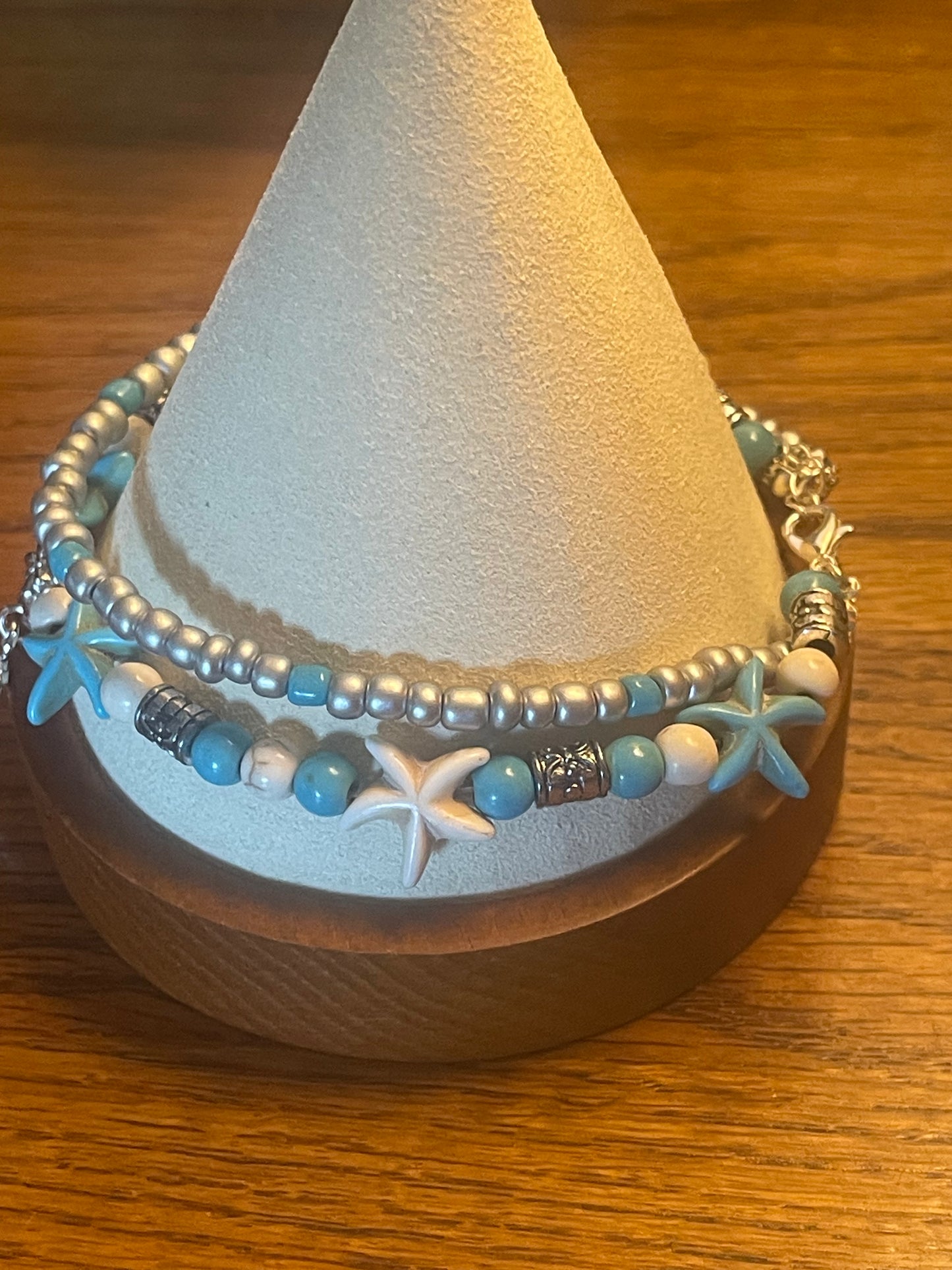 Owl Starfish Charm Beaded Ankle Bracelet
