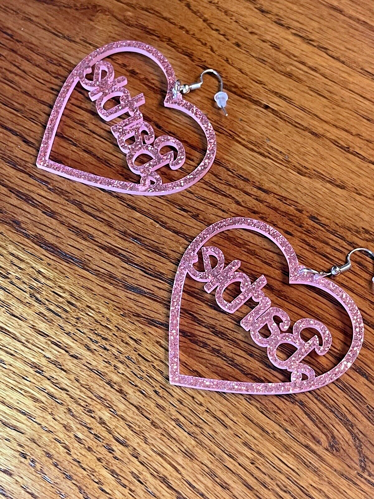 Barbie Pink Glitter Heart Earrings