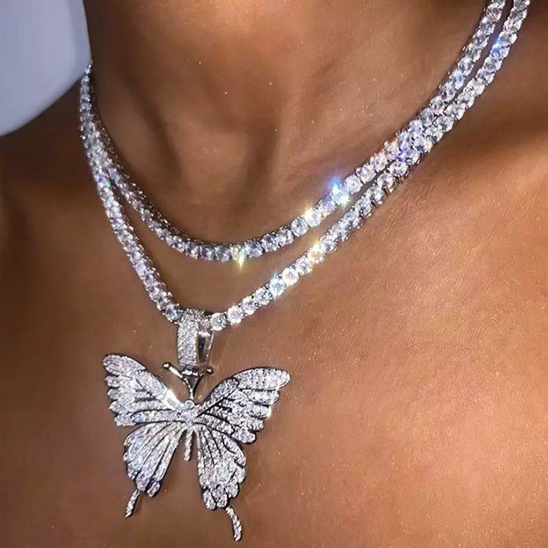 hot sale butterfly full diamond single layer claw chain simple and versatile rhinestone clavicle chain necklace