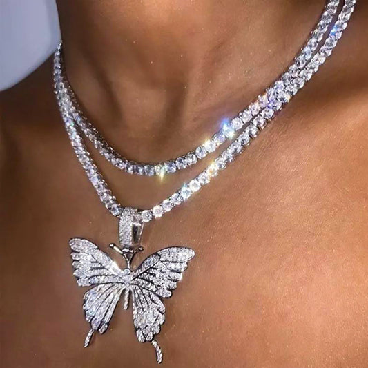 hot sale butterfly full diamond single layer claw chain  simple and versatile rhinestone clavicle chain necklace