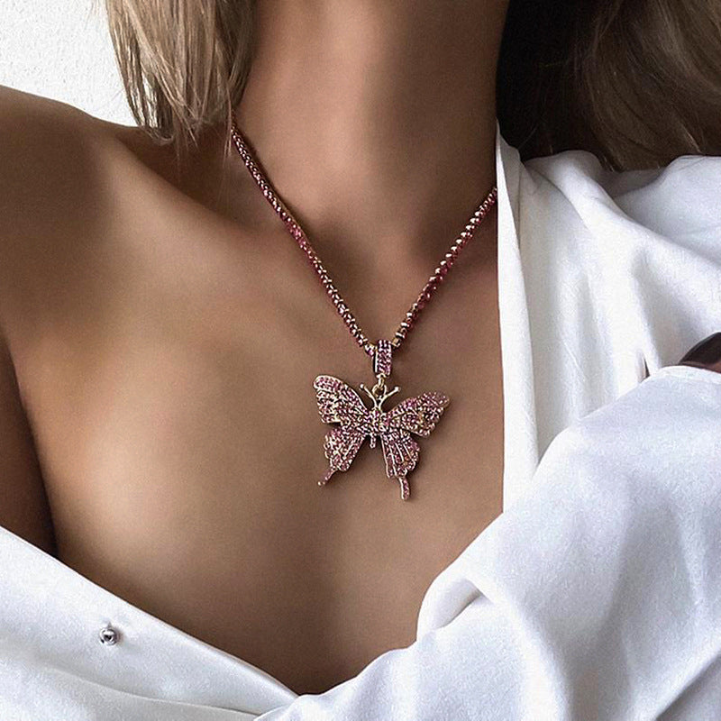 hot sale butterfly full diamond single layer claw chain simple and versatile rhinestone clavicle chain necklace