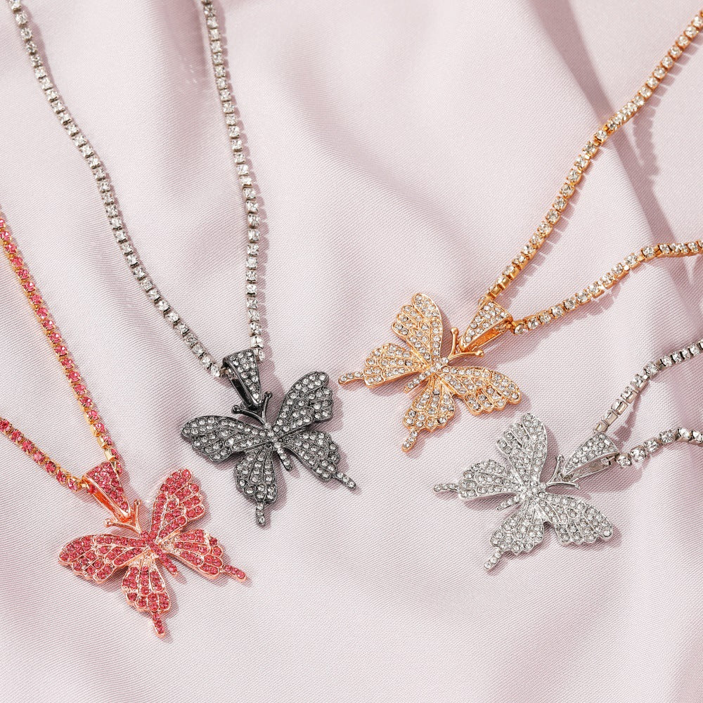 hot sale butterfly full diamond single layer claw chain simple and versatile rhinestone clavicle chain necklace