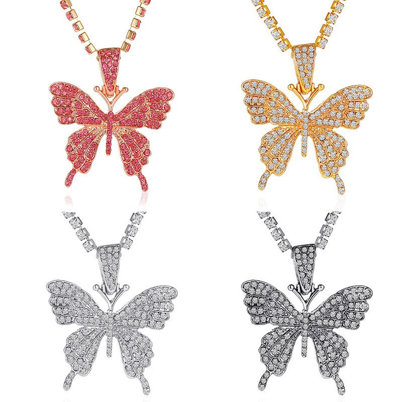 hot sale butterfly full diamond single layer claw chain simple and versatile rhinestone clavicle chain necklace