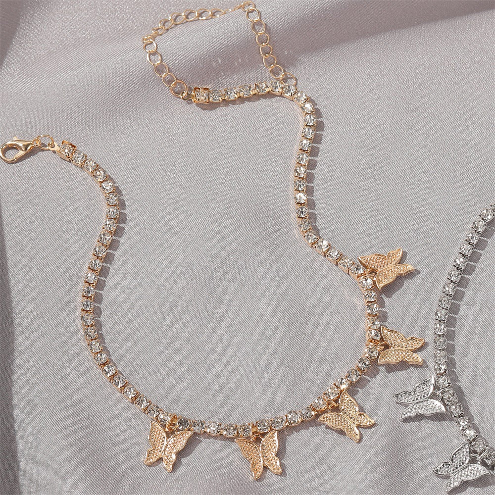 Fashion rhinestone butterfly pendant necklace hip hop jewelry choker