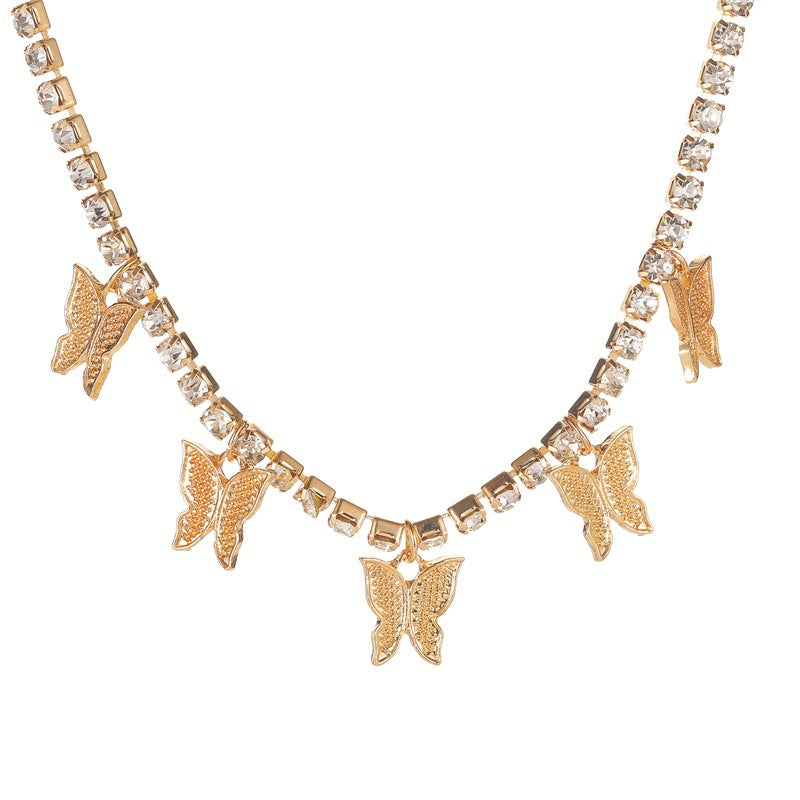 Fashion rhinestone butterfly pendant necklace hip hop jewelry choker