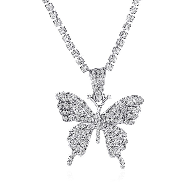hot sale butterfly full diamond single layer claw chain simple and versatile rhinestone clavicle chain necklace