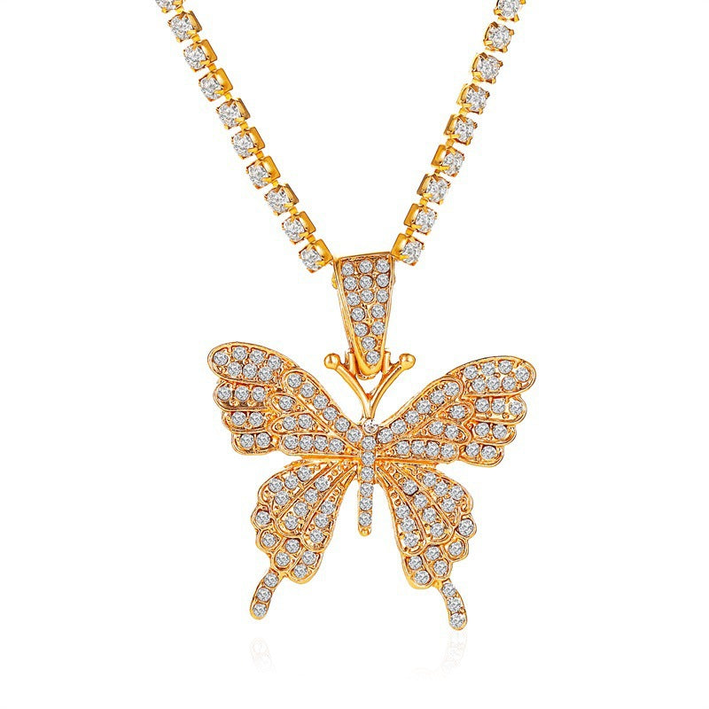 hot sale butterfly full diamond single layer claw chain simple and versatile rhinestone clavicle chain necklace