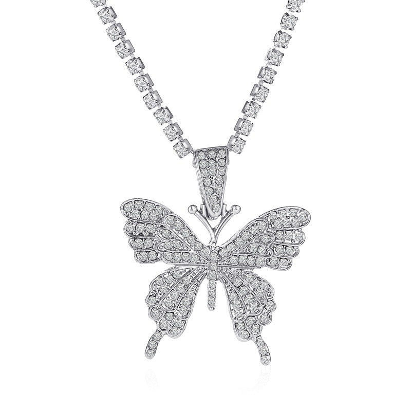 hot sale butterfly full diamond single layer claw chain simple and versatile rhinestone clavicle chain necklace