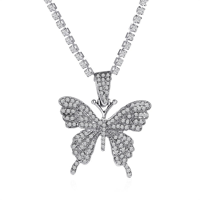 hot sale butterfly full diamond single layer claw chain simple and versatile rhinestone clavicle chain necklace
