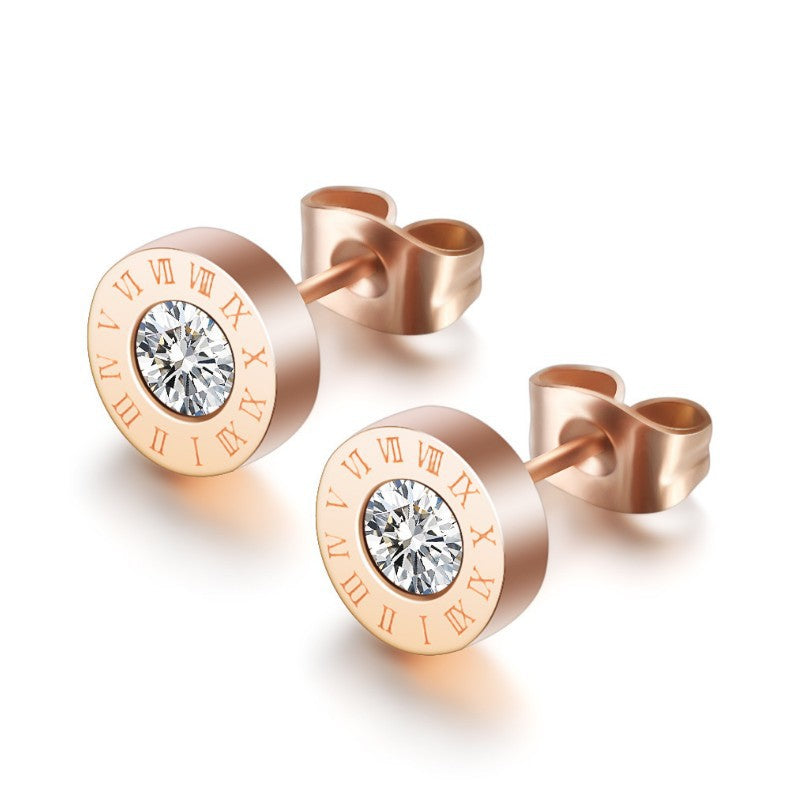 Inspired Roman Numeral Stainless Steel with Cubic Zirconia Earrings